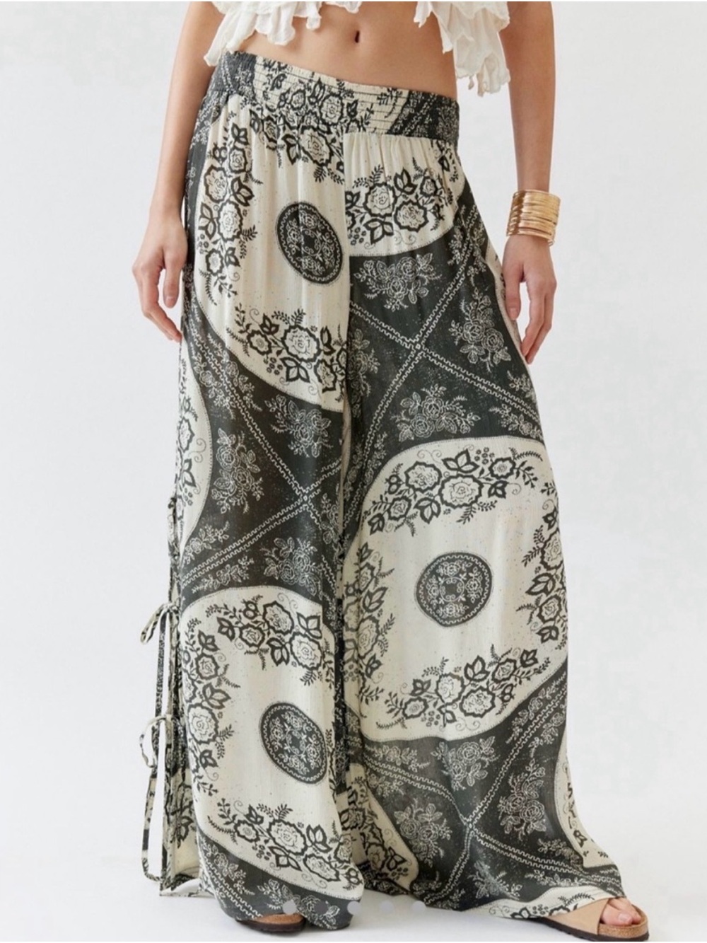Urban Outfitters Black & Cream Boho Wide-Leg Palazzo Pants